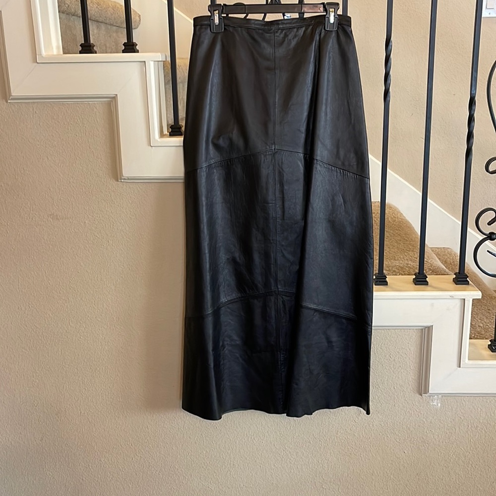 Black leather maxi skirt